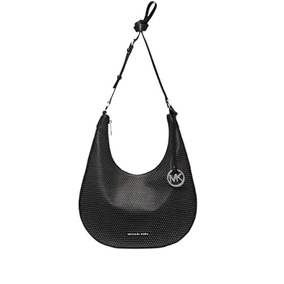 Michael Kors Micro Stud Rhea Leather Slouchy Shoulder Bag Black Handbag Purse NW